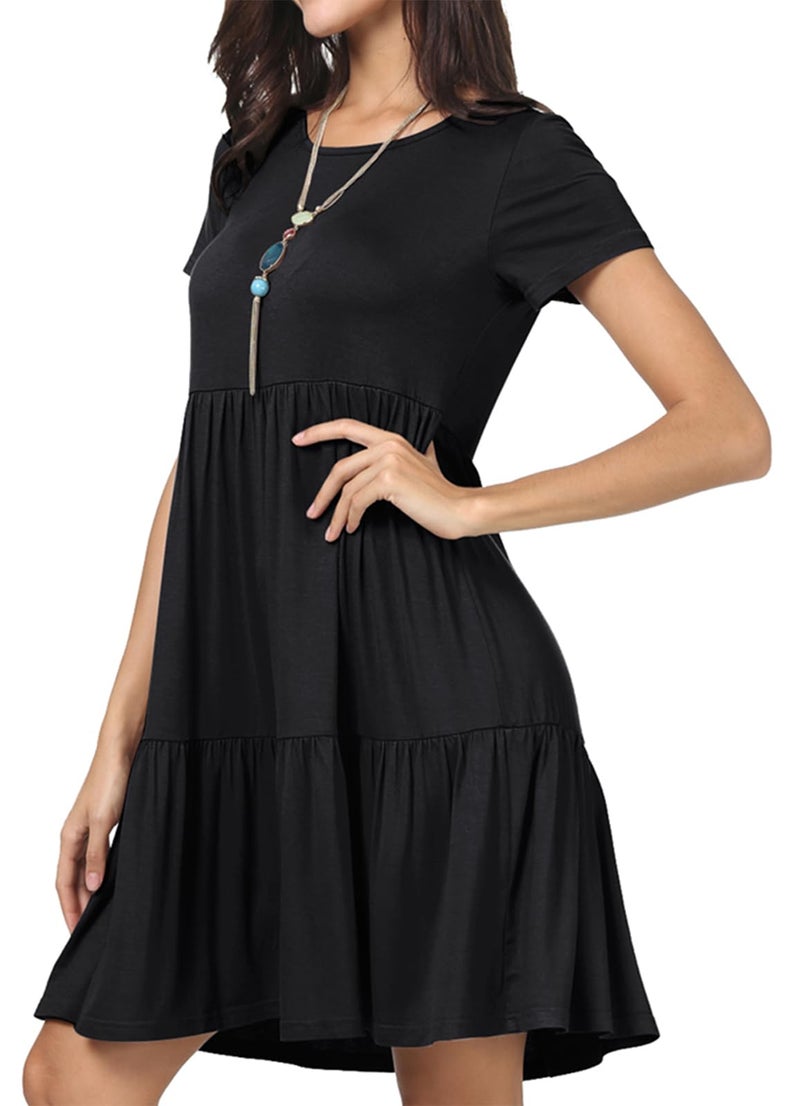 levaca Womens Summer Casual Dresses Beach Coverup Loose Short Sleeve T Shirt Dress 2025 Midi Outfit Sundress Black M - Image 2